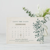 Smaragd groen  botanische bruiloft save the date (Staand voorkant)