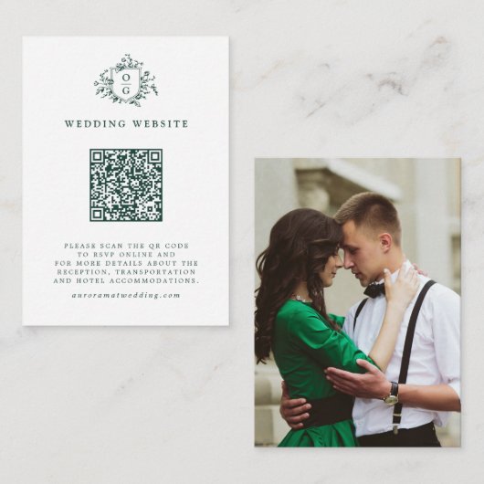 Smaragd groen  botanische bruiloft website informatiekaartje (Voorkant / Achterkant)