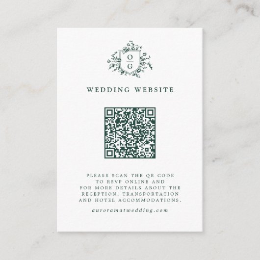 Smaragd groen  botanische bruiloft website informatiekaartje (Voorkant)