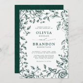 Smaragd groen  botanische eenvoudige bruiloft kaart (Voorkant / Achterkant)