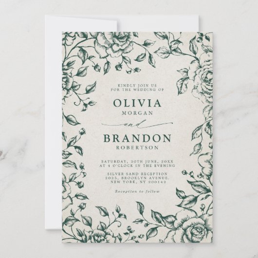 Smaragd groen botanische eenvoudige bruiloft kaart (Voorkant)