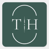 Smaragd Groen Bruiloft Monogram in Ovaal Lijst Vierkante Sticker (Voorkant)
