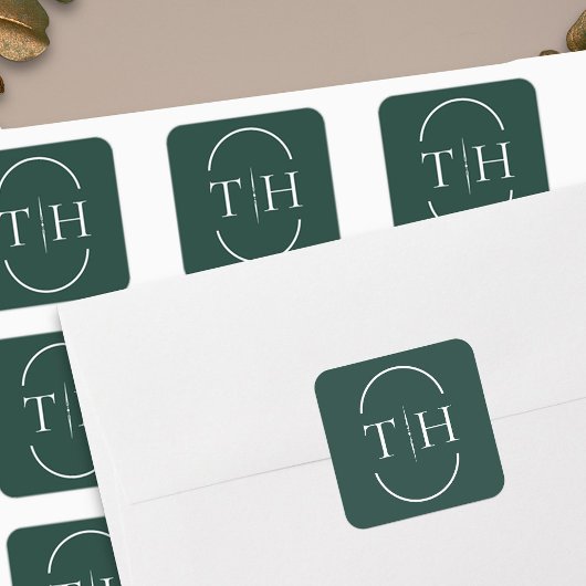 Smaragd Groen Bruiloft Monogram in Ovaal Lijst Vierkante Sticker