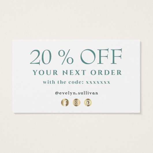 Smaragd groen dank u kortingskaart visitekaartje (Achterkant)