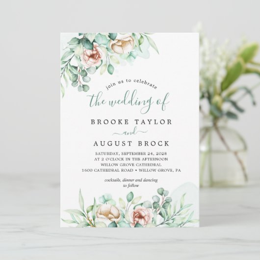 Smaragd groen de bruiloft van de uitnodiging (Staand voorkant)