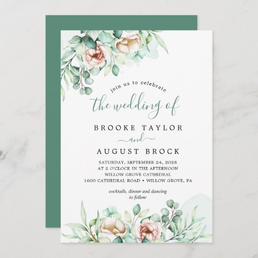 Smaragd groen de bruiloft van de uitnodiging (Voorkant / Achterkant)
