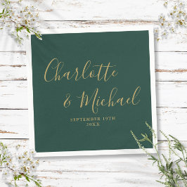 Smaragd Groen en Goud Elegant Handtekening Bruilof Servet