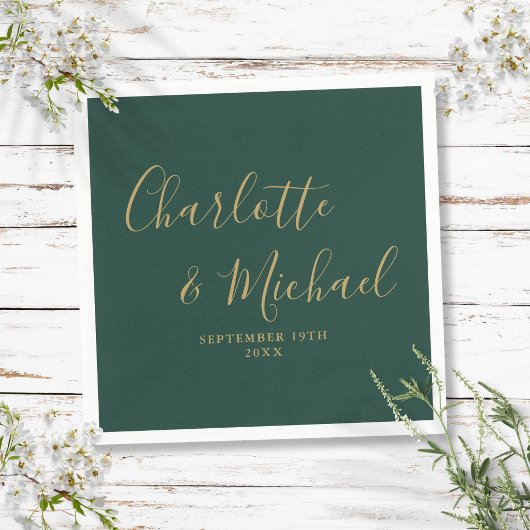 Smaragd Groen en Goud Elegant Handtekening Bruilof Servet