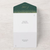 Smaragd Groen en Goud Glitter Script Bruiloft All In One Uitnodiging (Buitenkant)
