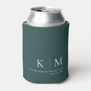 Smaragd Groen en Wit-Monogram-Bruiloft- Blikjeskoeler