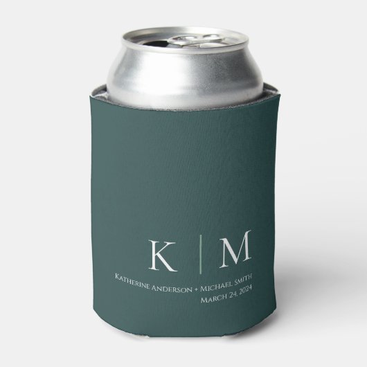 Smaragd Groen en Wit-Monogram-Bruiloft- Blikjeskoeler (Blikje Voorkant)