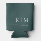 Smaragd Groen en Wit-Monogram-Bruiloft- Blikjeskoeler (Voorkant)
