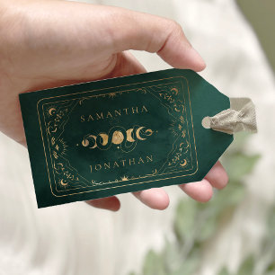 Smaragd Groen & Faux Goud Tarot Hemelbruiloft Cadeaulabel