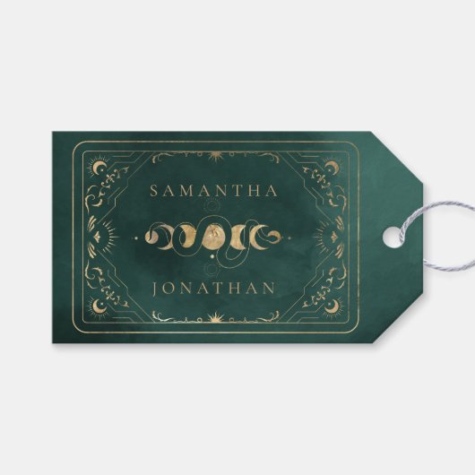 Smaragd Groen & Faux Goud Tarot Hemelbruiloft Cadeaulabel (Voorkant (Horizontaal))