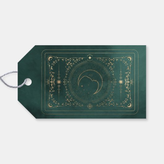 Smaragd Groen & Faux Goud Tarot Hemelbruiloft Cadeaulabel (Achterkant Horizontaal)