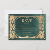 Smaragd Groen & Faux Goud Tarot Hemelbruiloft RSVP Kaartje (Voorkant)