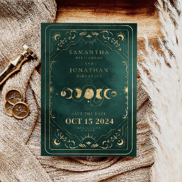 Smaragd Groen & Faux Gouden Tarot Celestial Save The Date