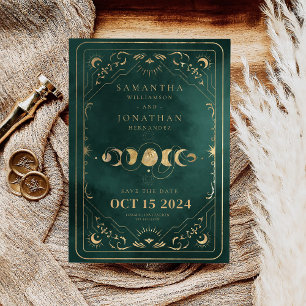 Smaragd Groen & Faux Gouden Tarot Celestial Save The Date
