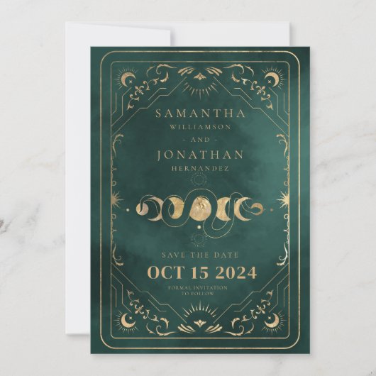 Smaragd Groen & Faux Gouden Tarot Celestial Save The Date (Voorkant)