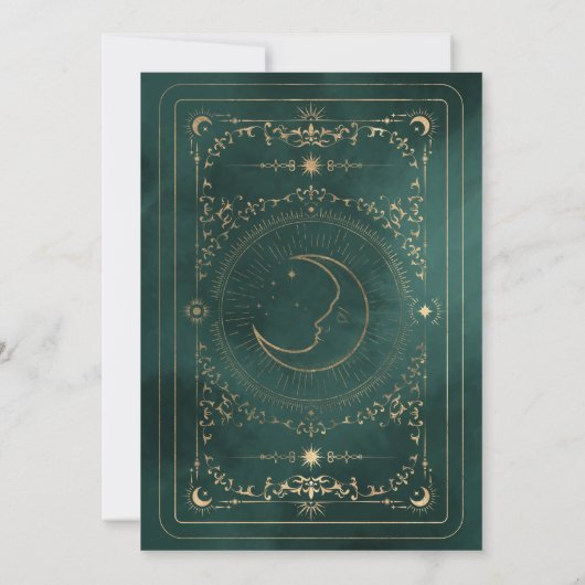 Smaragd Groen & Faux Gouden Tarot Celestial Save The Date (Achterkant)