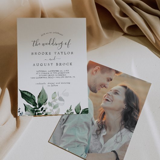 Smaragd groen foto op de rug bruiloft kaart