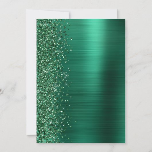 Smaragd Groen Geborsteld Metaal Glitter Script Bru Kaart (Achterkant)