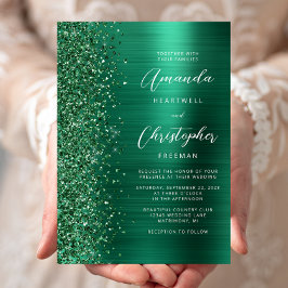 Smaragd Groen Geborsteld Metaal Glitter Script Bru Kaart