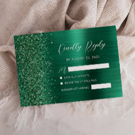 Smaragd Groen Geborsteld Metaal Glitter Script Bru RSVP Kaartje