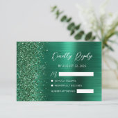Smaragd Groen Geborsteld Metaal Glitter Script Bru RSVP Kaartje (Staand voorkant)
