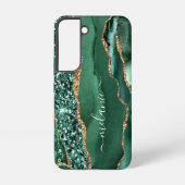 Smaragd Groen Glitter Marmer Aangepaste Jouw naam Samsung Galaxy Hoesje (Achterkant)