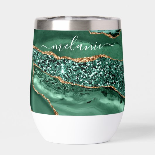 Smaragd Groen Glitter Marmer Aangepaste Naam (Achterkant)