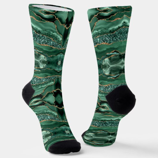 Smaragd Groen Glitter Marmer Moderne Sokken (Gebogen)