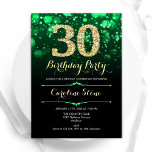 Smaragd Groen Goud 30e verjaardag Kaart<br><div class="desc">Uitnodiging voor het 30e verjaardagsfeestje. Elegant smaragdgroen en zwart design met faux glitter goud. Beschikt over stijlvolle diamanten, bokeh-lampen en scriptlettertype. Mannen of vrouwen bday uitnodigen. Perfect voor een stijlvol verjaardagsfeestje voor volwassenen. Personaliseer met je eigen gegevens. Stuur me een bericht als je verder moet worden aangepast. Gedrukte Zazzle-uitnodigingen of...</div>