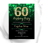 Smaragd Groen Goud 60e Verjaardag Kaart<br><div class="desc">Uitnodiging voor het 60e verjaardagsfeest. Elegant smaragdgroen en zwart design met faux glitter goud. Beschikt over stijlvolle diamanten, bokeh-lampen en scriptlettertype. Mannen of vrouwen bday uitnodigen. Perfect voor een stijlvol verjaardagsfeestje voor volwassenen. Personaliseer met je eigen gegevens. Stuur me een bericht als je verder moet worden aangepast. Gedrukte Zazzle-uitnodigingen of...</div>