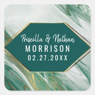 Smaragd Groen Goud Abstract Agaat Marmer Bruiloft Vierkante Sticker