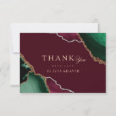 Smaragd Groen Goud Agaat Bourgondië Bruiloft Bedankkaart (Voorkant)