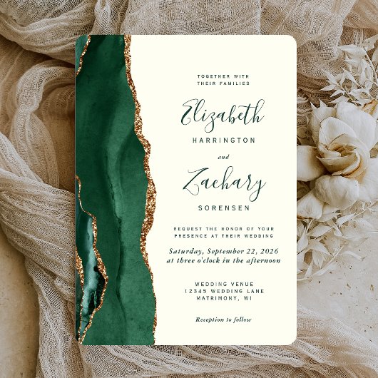 Smaragd Groen Goud Agaat Ivoor Afgeronde Bruiloft Kaart