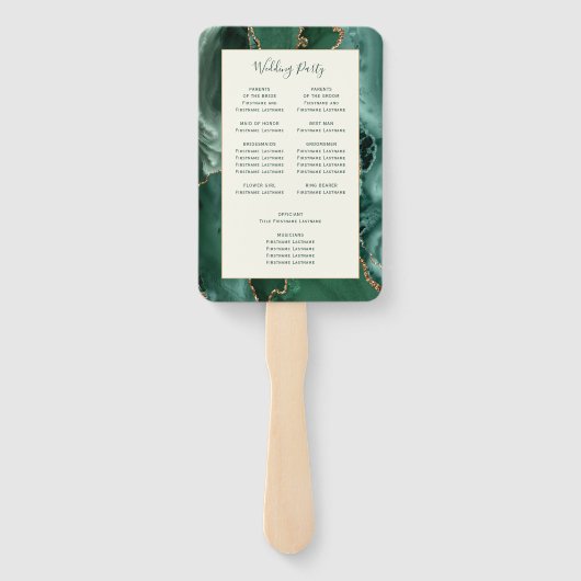 Smaragd Groen Goud Agaat Ivoor Trouwprogramma Handwaaier (Achterkant)