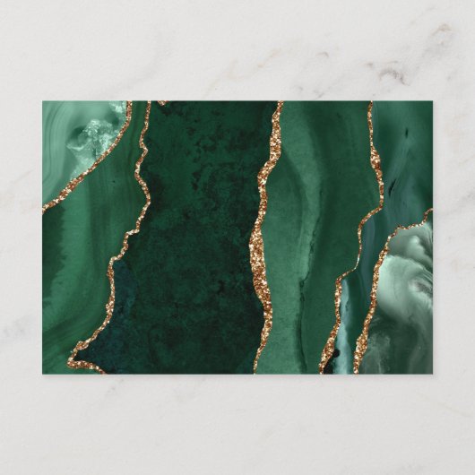 Smaragd Groen Goud Agaat Script Bruiloft Receptie Informatiekaartje (Achterkant)