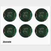 Smaragd Groen Goud Agaat Script Bruiloft Ronde Sticker (Vel)