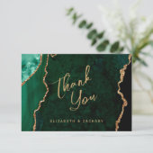 Smaragd Groen Goud Agaat Script Wedding Dank u Kaart (Staand voorkant)