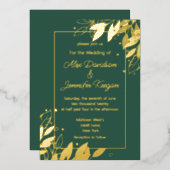 Smaragd Groen Goud bladeren Botanische chique brui Folie Uitnodiging (Voorkant / Achterkant)