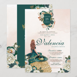 Smaragd Groen Goud Bloemen Crest Charra Quinceaner Kaart