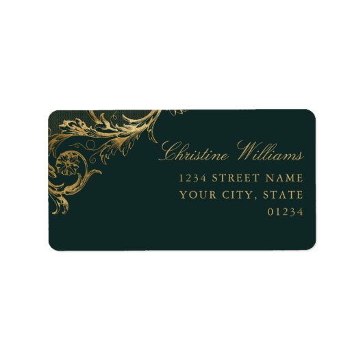  Smaragd Groen Goud Bloemen Damast Bruiloft Etiket (Voorkant)