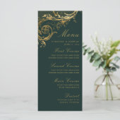  Smaragd Groen Goud Bloemen Damast Bruiloft Menu (Staand voorkant)