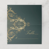  Smaragd Groen Goud Bloemen Damast Bruiloft Plaatskaartje (Buitenkant ongevouwen)