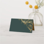  Smaragd Groen Goud Bloemen Damast Bruiloft Plaatskaartje (Achterkant)