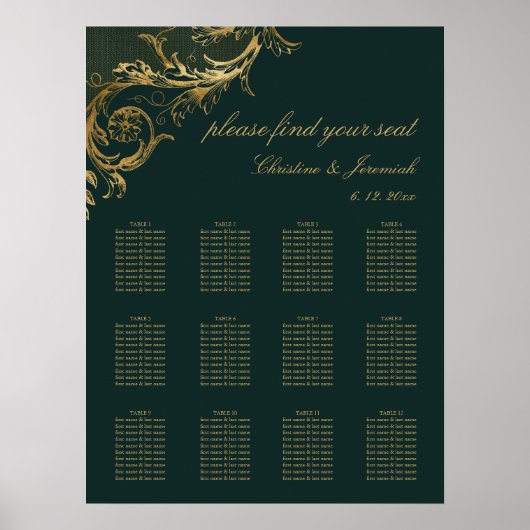  Smaragd Groen Goud Bloemen Damast Bruiloft Poster (Voorkant)