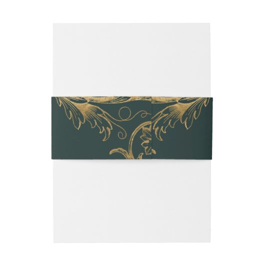Smaragd Groen Goud Bloemen Damast Bruiloft Uitnodigingen Wikkel (Achterkant Voorbeeld)