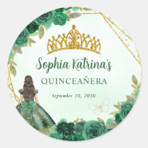 Smaragd Groen Goud Bloemen Prinses Tiara Favor Ronde Sticker